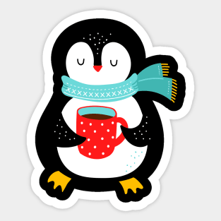 Penguin Cute And Cozy With Tea Christmas Winter Sticker